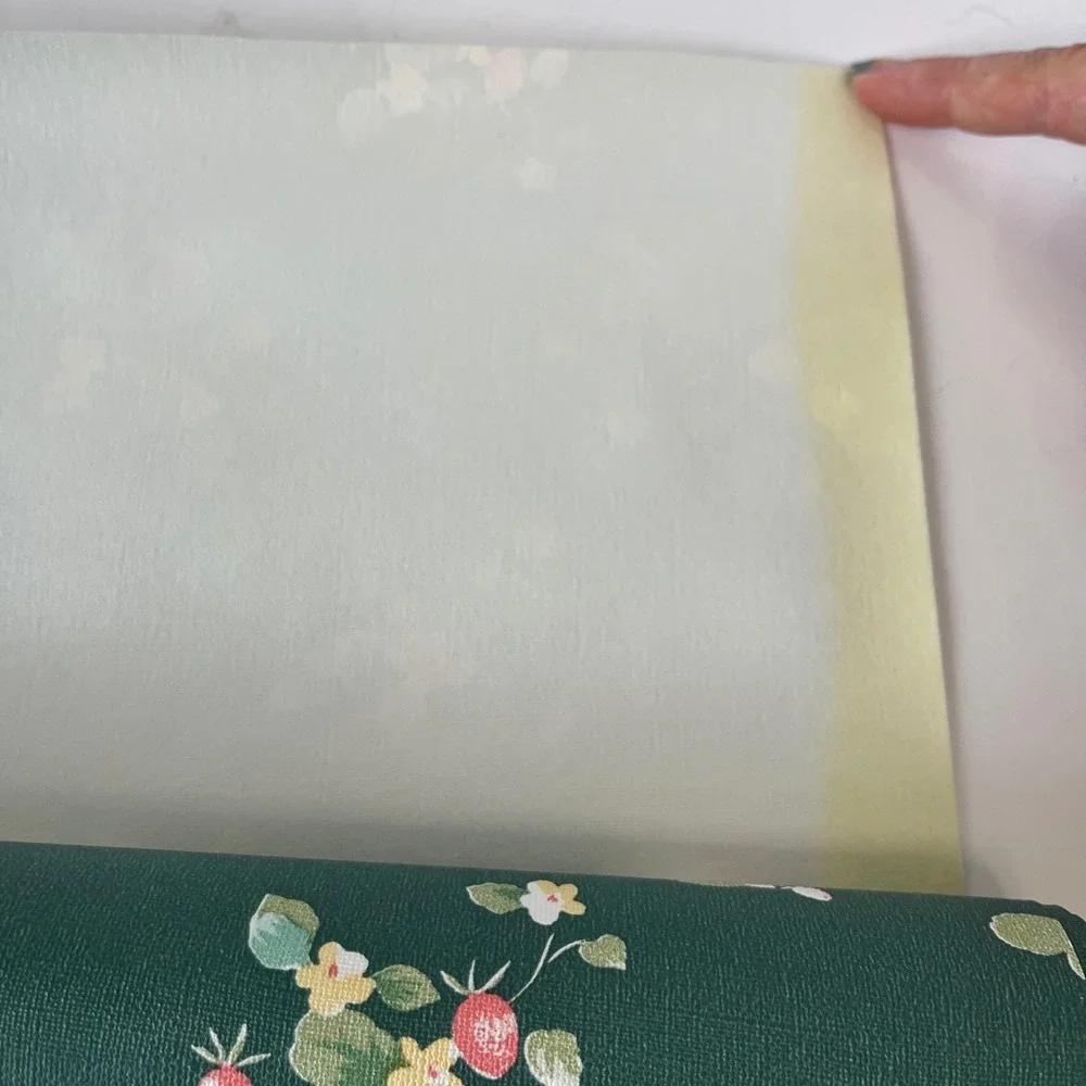 Vintage Sanitas Strawberry Floral Wallpaper Green Fabric Backed Vinyl 2 Rolls